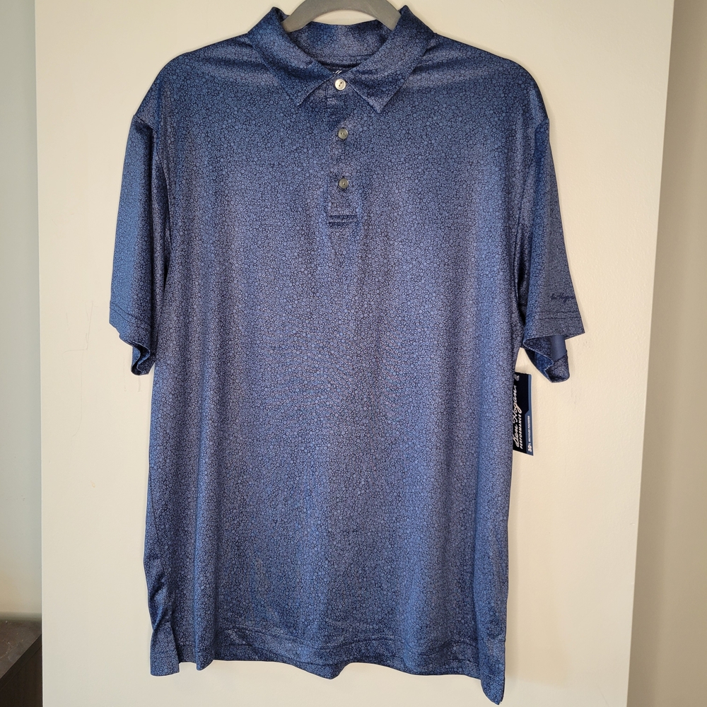 Ben Hogan Performance Polo Shirt Men’s M Blue Print Golf Moisture Wicking NWT